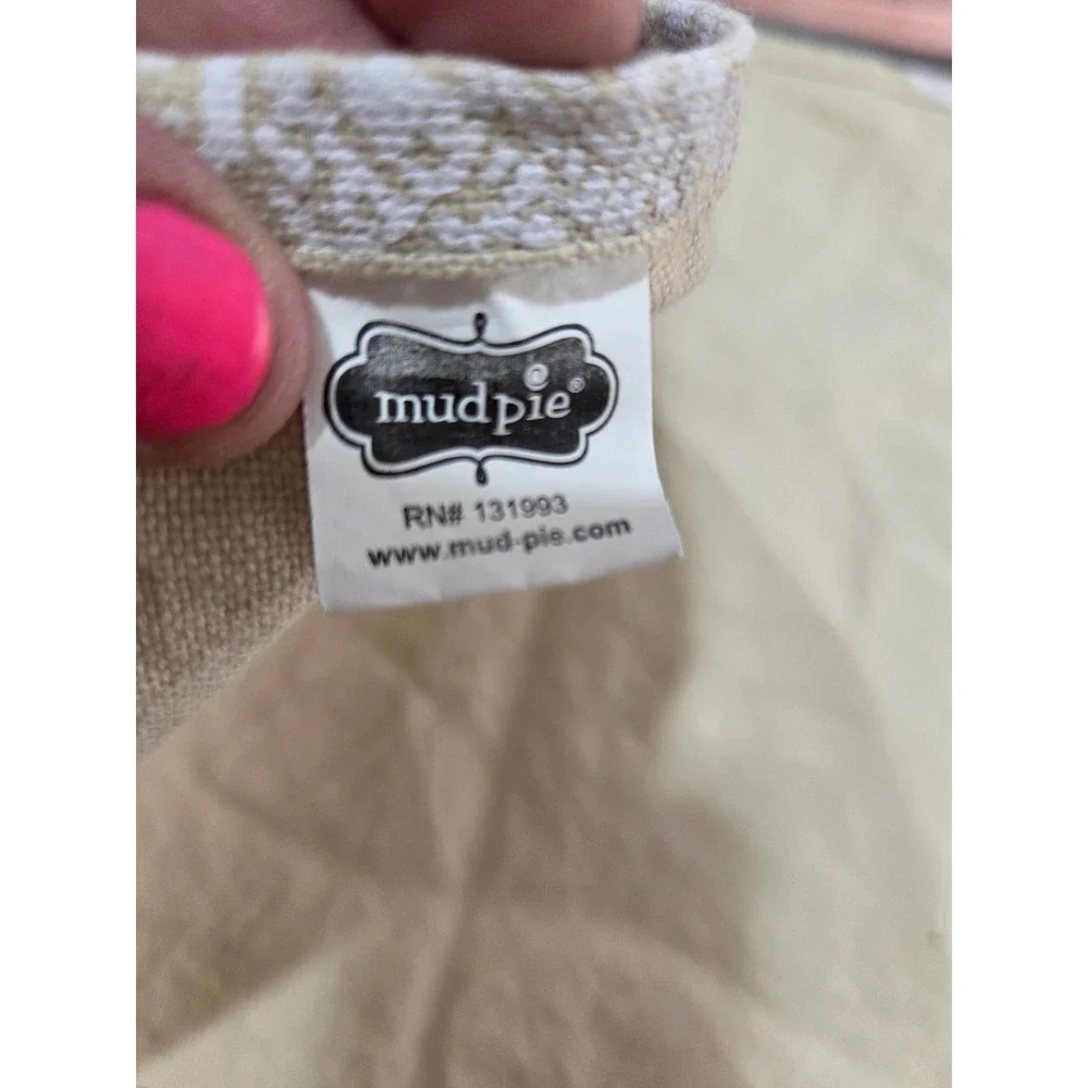 Mud Pie Coastal Dish Hand Towels Set Tan White Sand Dollar Seashell 100% Cotton